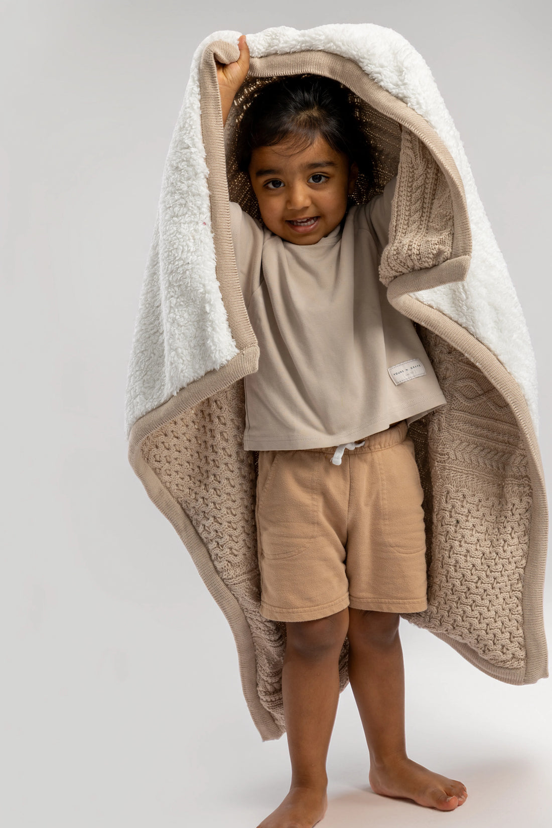 Patchwork Sherpa Taupe Organic Cotton Baby Blanket