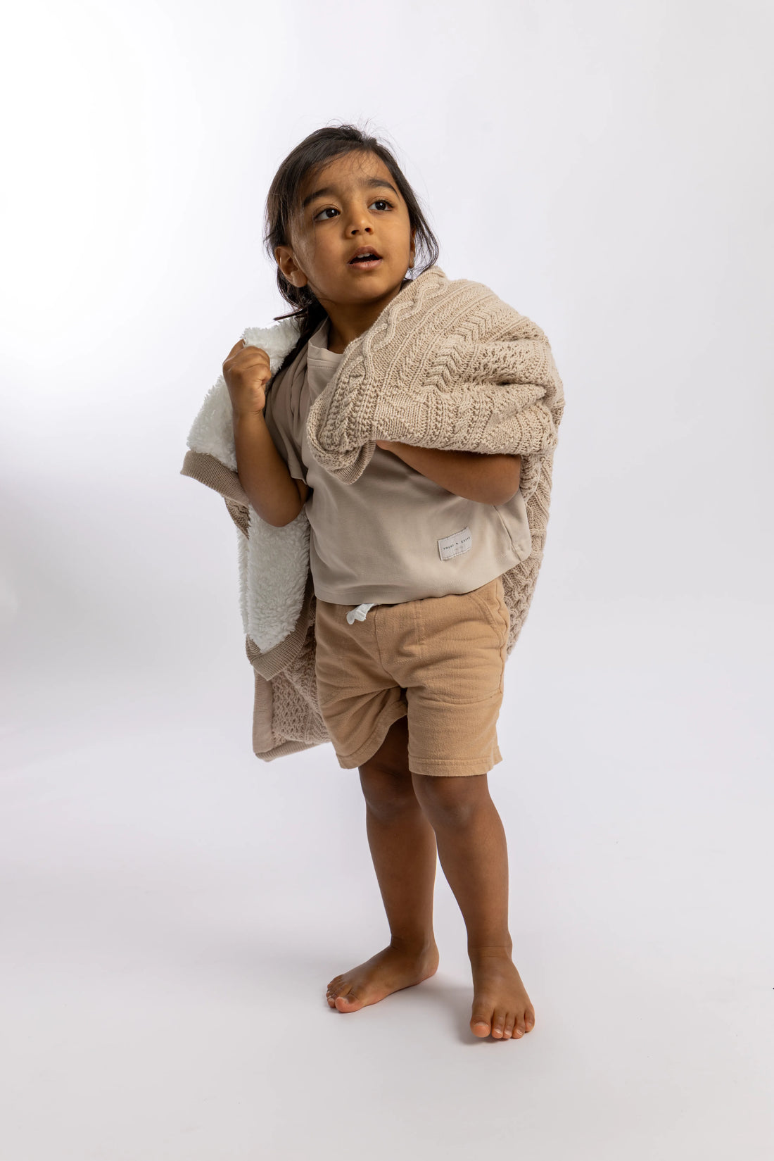 Patchwork Sherpa Taupe Organic Cotton Baby Blanket