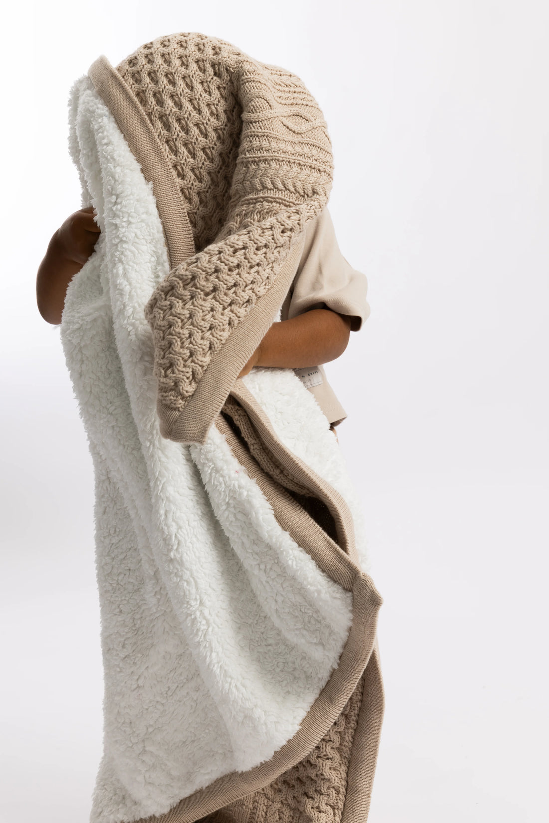 Patchwork Sherpa Taupe Organic Cotton Baby Blanket