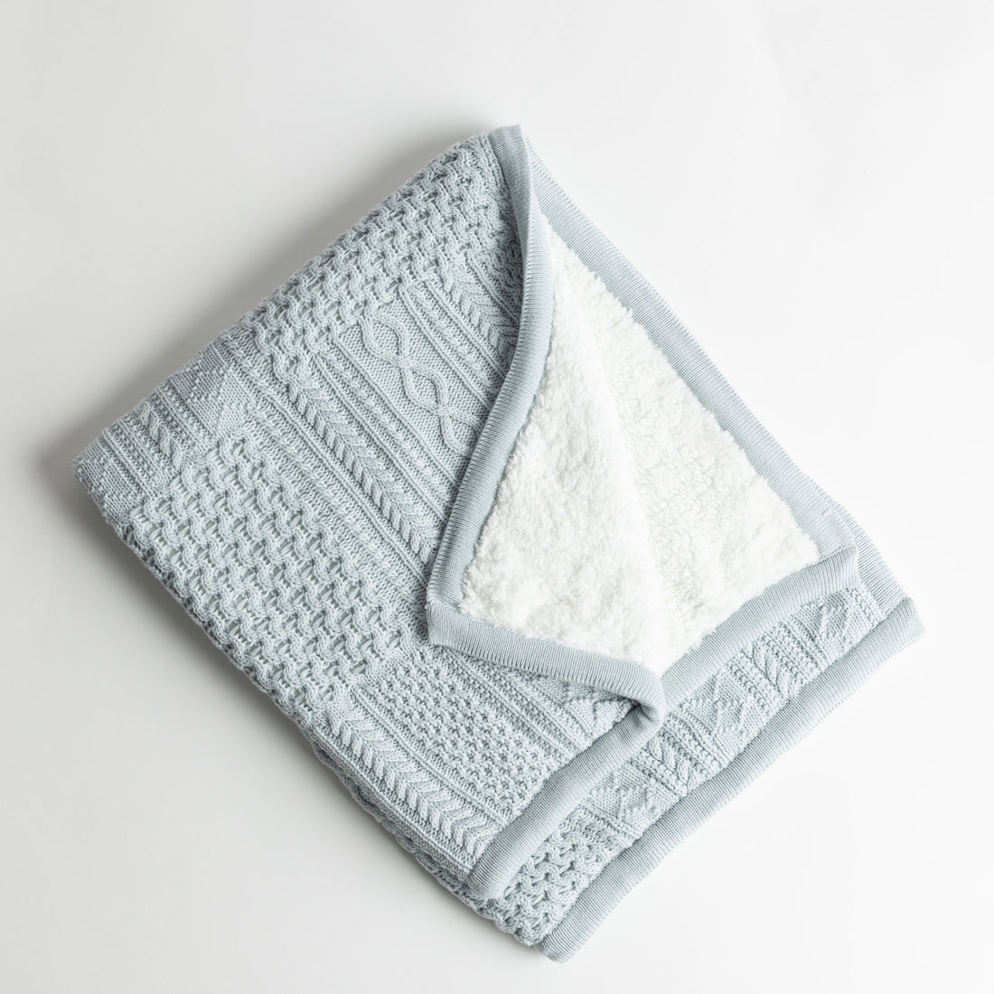 Patchwork Sherpa Dusty Blue Organic Cotton Baby Blanket