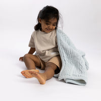 Patchwork Sherpa Dusty Blue Organic Cotton Baby Blanket