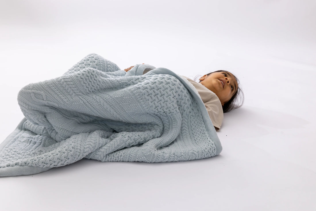 Patchwork Sherpa Dusty Blue Organic Cotton Baby Blanket