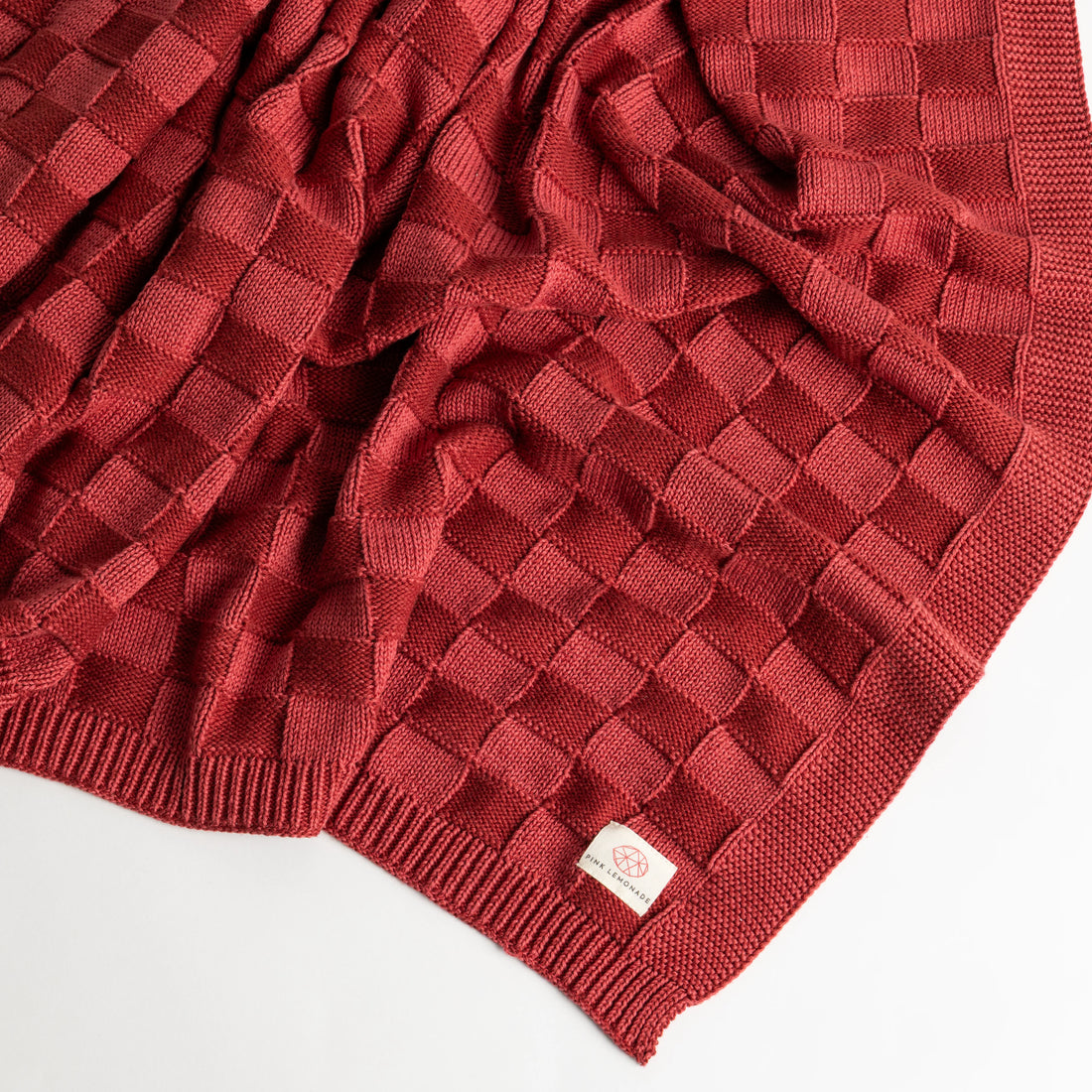 Checkered Red Organic Cotton Knit Throw Blanket
