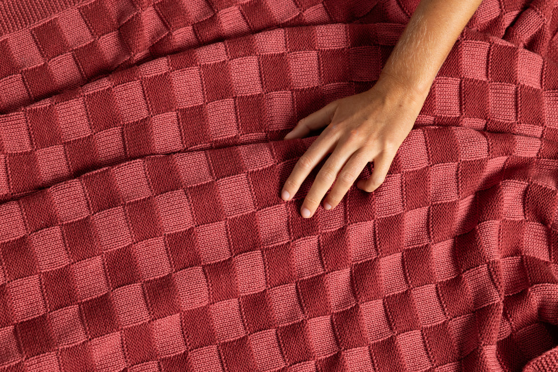 Checkered Red Organic Cotton Knit Throw Blanket