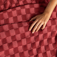 Checkered Red Organic Cotton Knit Throw Blanket