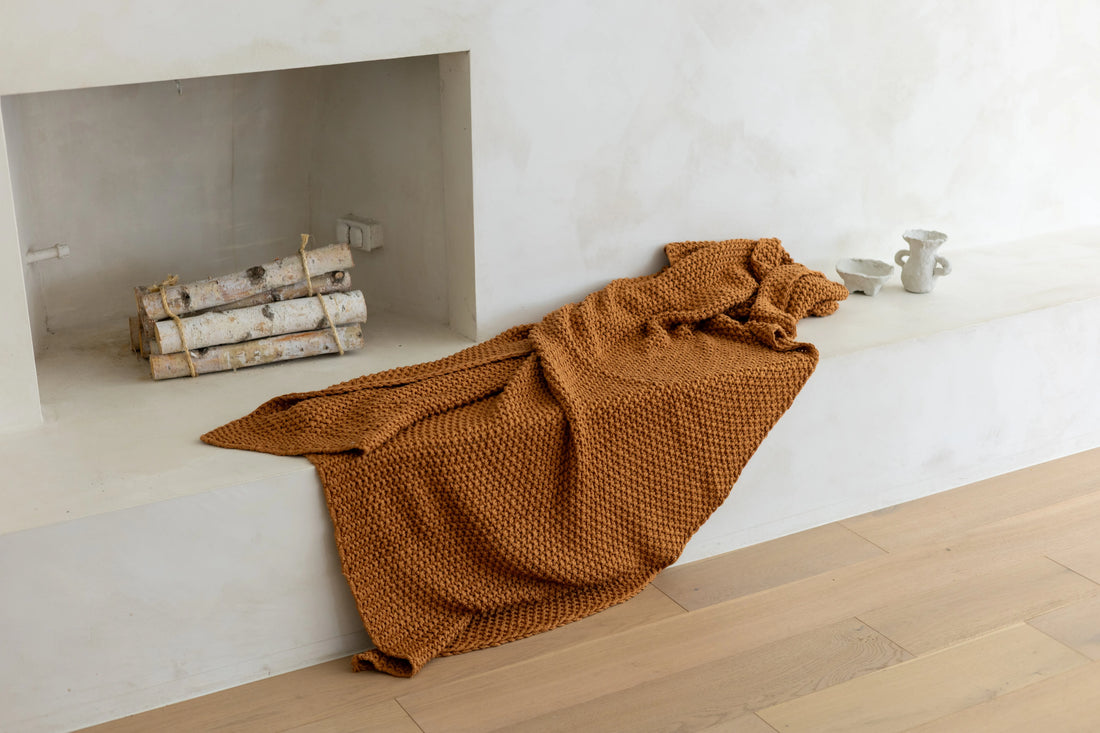 Moss Chunky Rust Organic Cotton Knit Throw Blanket