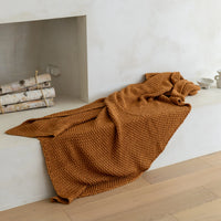 Moss Chunky Rust Organic Cotton Knit Throw Blanket