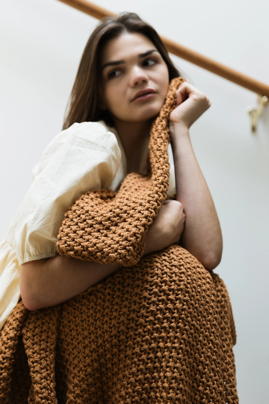 Moss Chunky Rust Organic Cotton Knit Throw Blanket