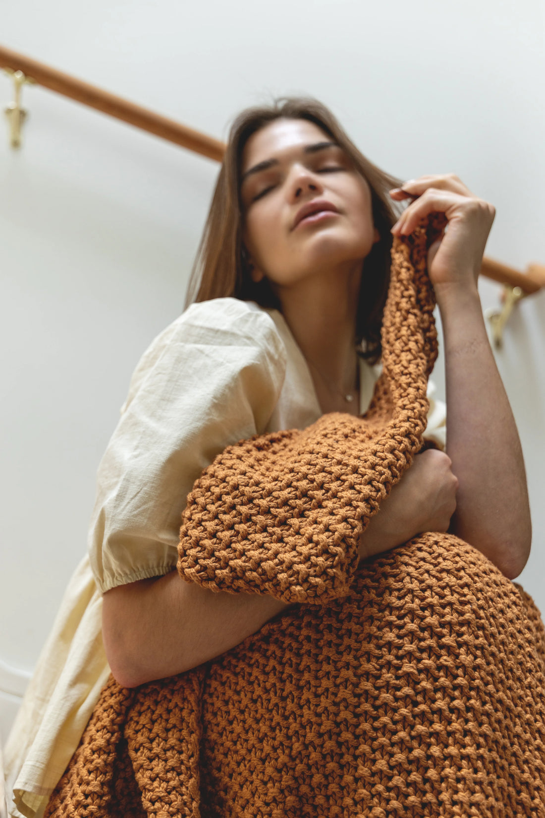 Moss Chunky Rust Organic Cotton Knit Throw Blanket