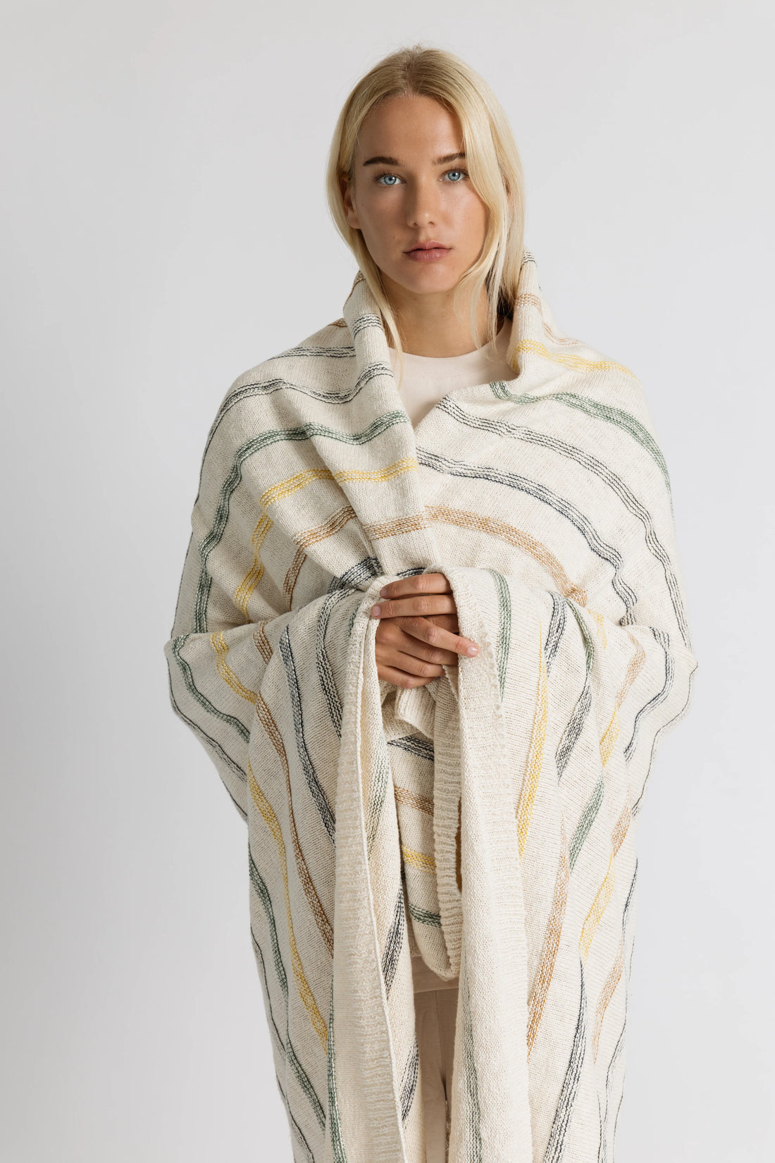 Ribbed Stripes Fall Organic Cotton Knit Throw Blanket