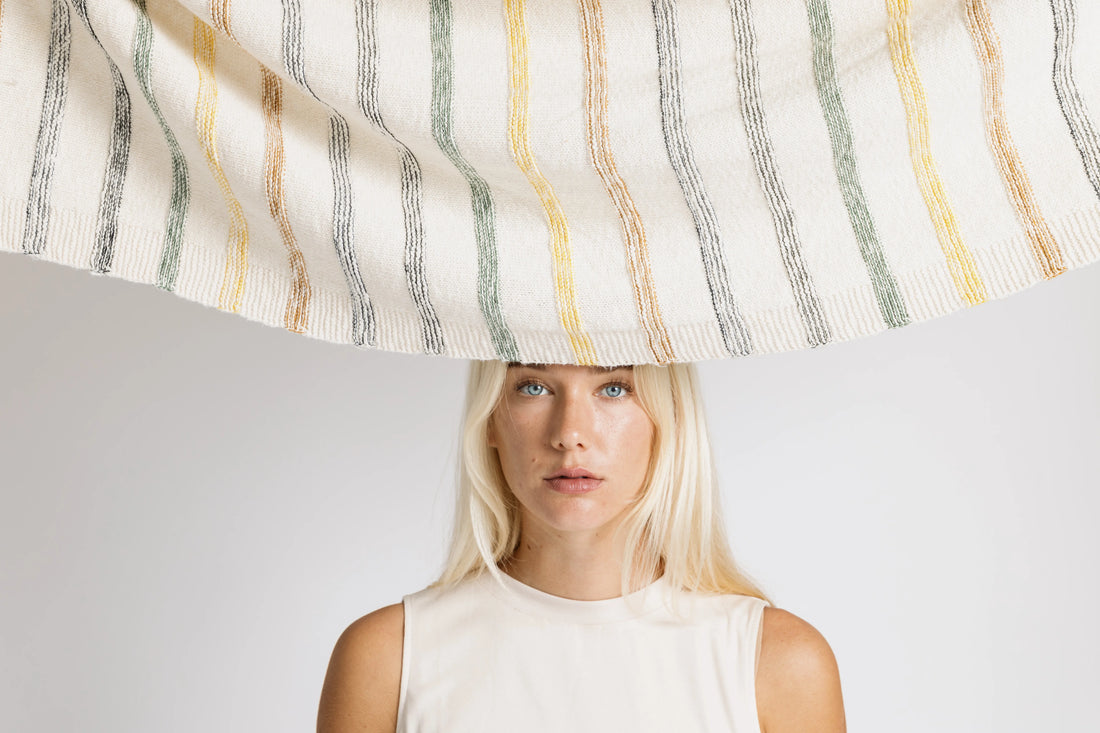 Ribbed Stripes Fall Organic Cotton Knit Throw Blanket