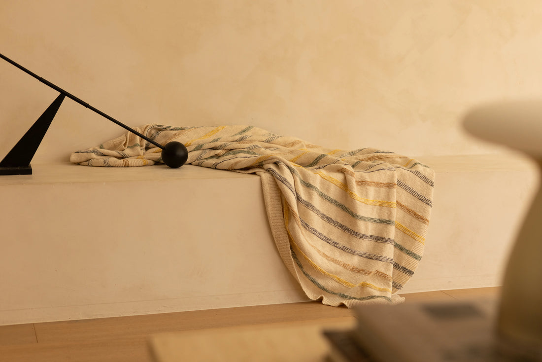 Ribbed Stripes Fall Organic Cotton Knit Throw Blanket