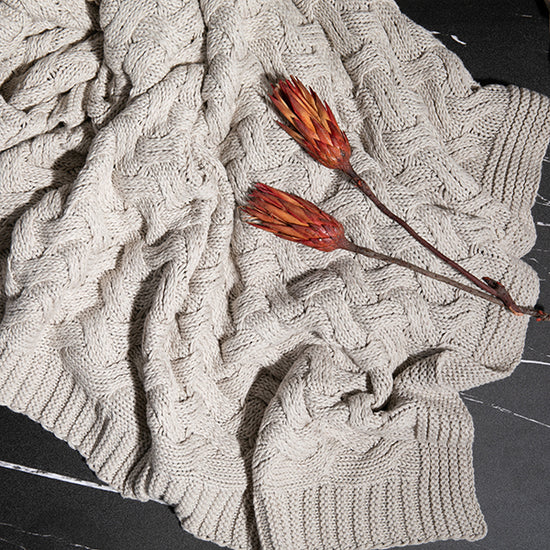 Drapa Organic Cotton Knit Throw Blanket with premium textured cotton knit for sofa or bed