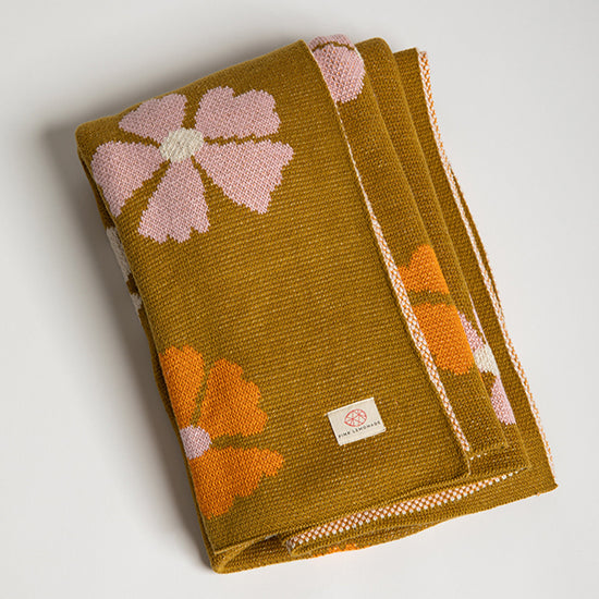 Flower Organic Cotton Knit Throw Blanket cozy floral knit throw for soft sustainable home comfort