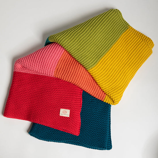 Rainbow Love Organic Cotton Knit Throw Blanket colorful organic cotton knit throw with soft cozy texture for playful home styling
