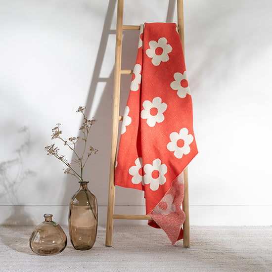 Thick Thin Flowers Organic Cotton Knit Throw Blanket pastel floral cotton knit throw for soft spring home styling and seasonal decor layering