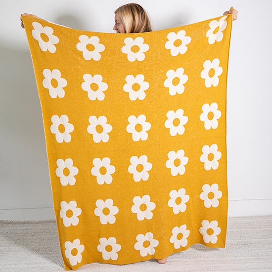 Thick Thin Flowers Organic Cotton Throw Blanket textured organic cotton knit throw blanket with soft breathable comfort