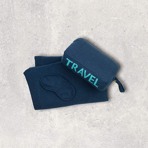 Words Travel Organic Cotton Travel Blanket and Eye Mask Set - Navy/Tiffany