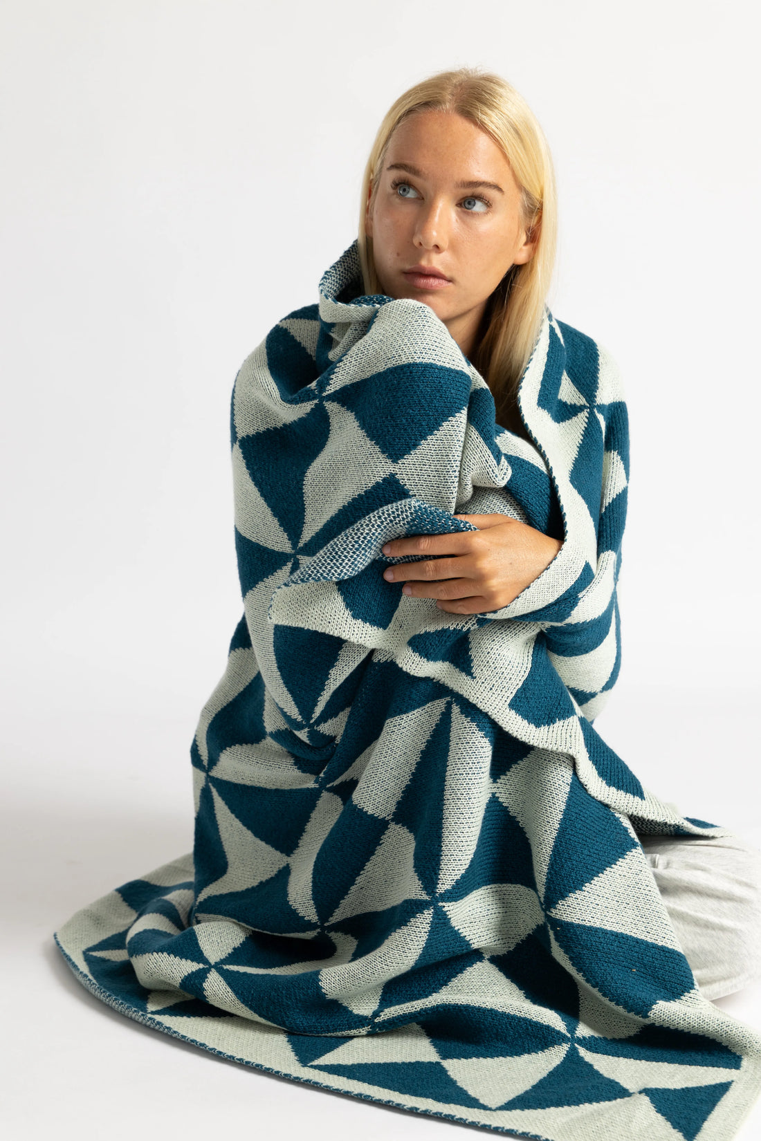 Trikona Dark Blue Organic Cotton Knit Throw Blanket