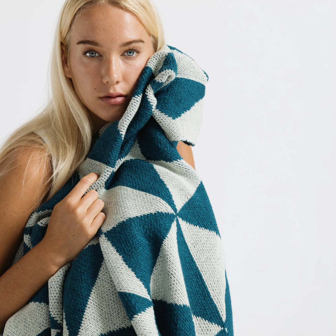 Trikona Dark Blue Organic Cotton Knit Throw Blanket
