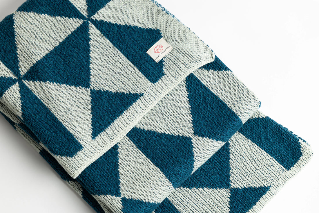 Trikona Dark Blue Organic Cotton Knit Throw Blanket
