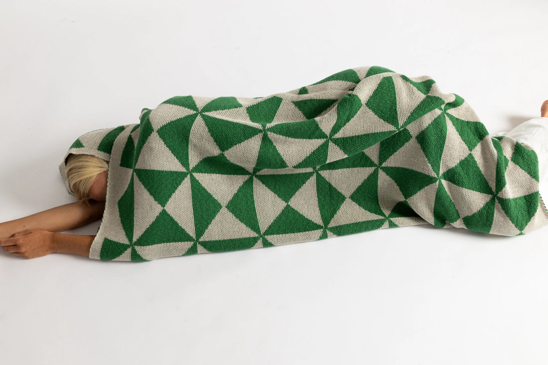 Trikona Dark Green Organic Cotton Knit Throw Blanket