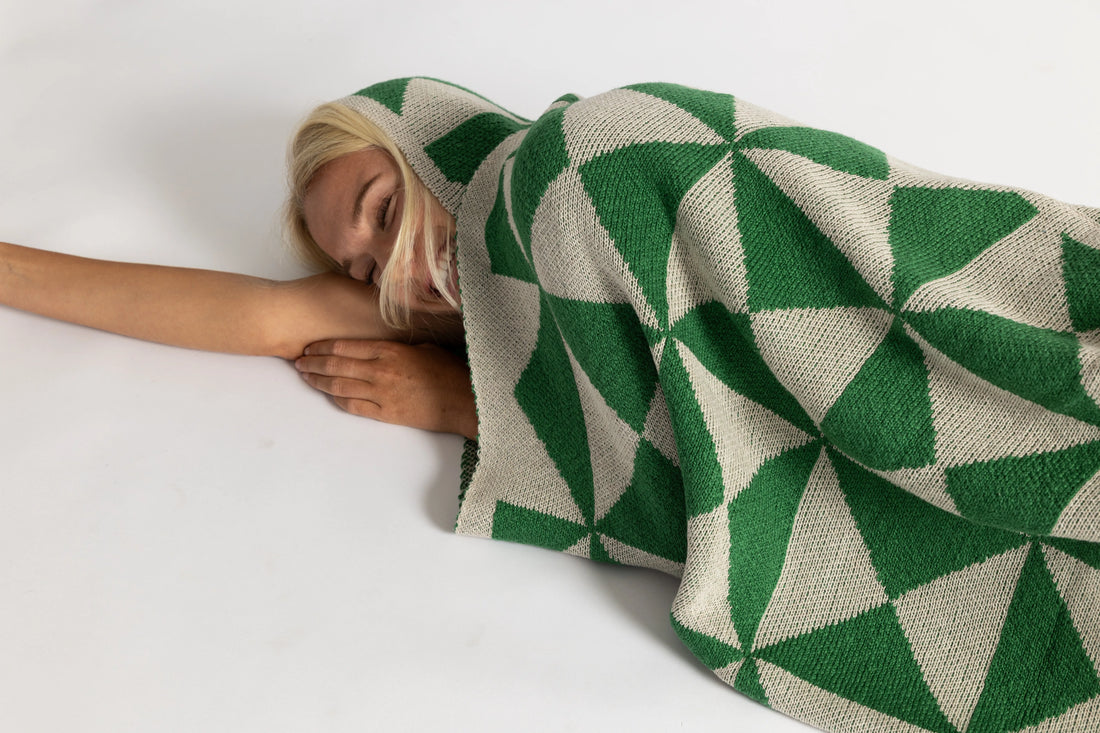 Trikona Dark Green Organic Cotton Knit Throw Blanket