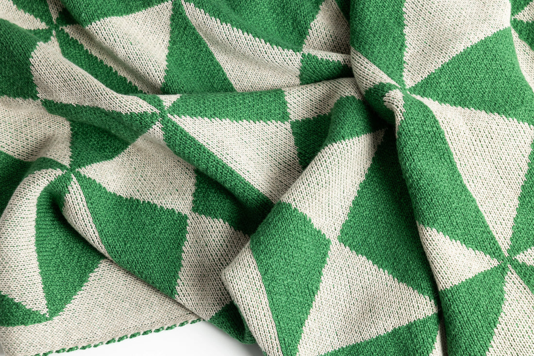 Trikona Dark Green Organic Cotton Knit Throw Blanket