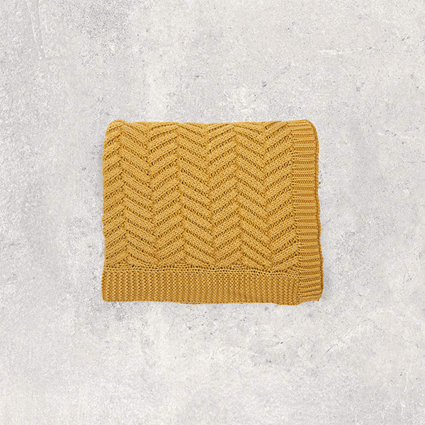 Washed Chevron Organic Cotton Knit Throw Blanket