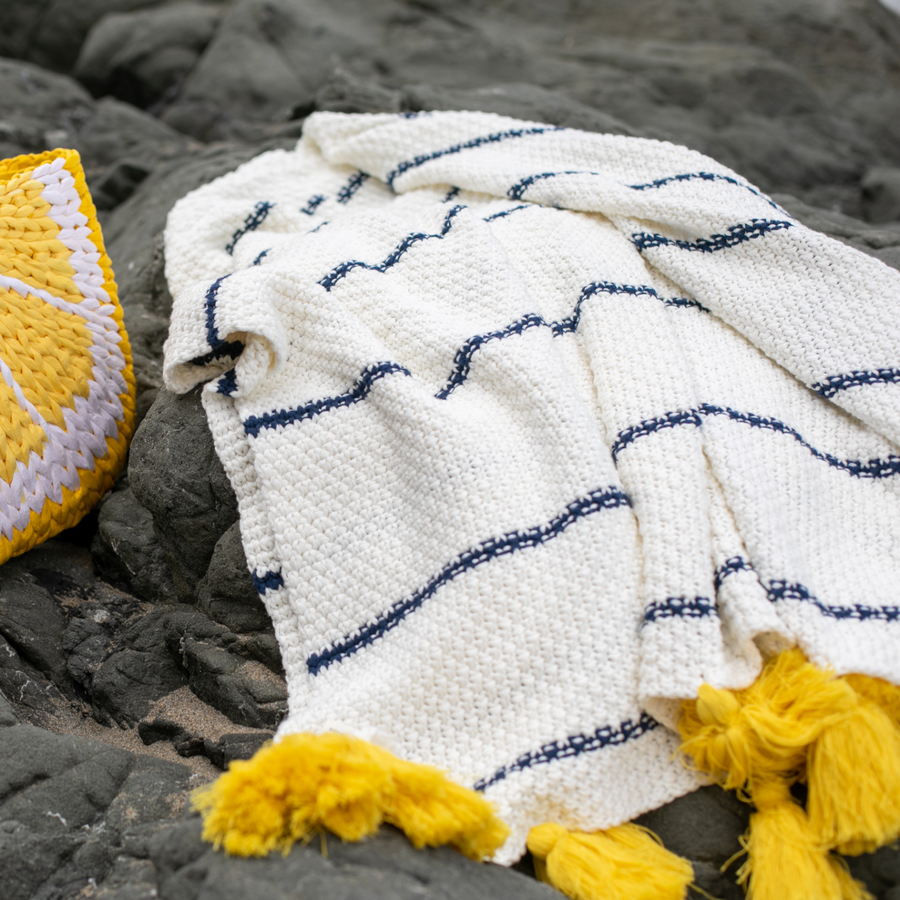Navy and online yellow throw